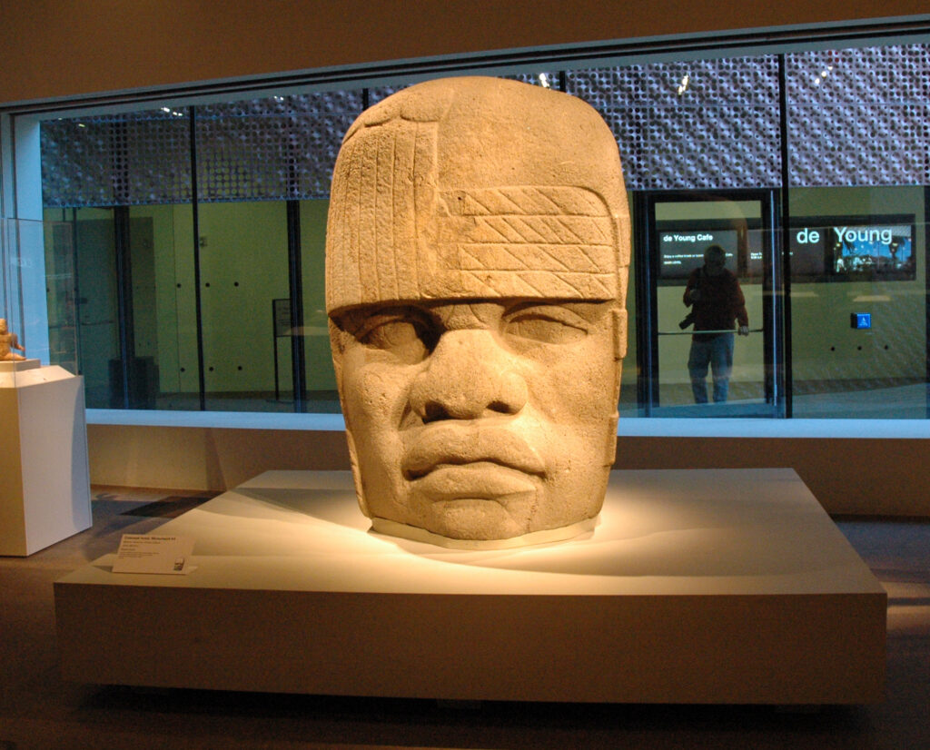 Olmec Head Carved from Basalt in Museum