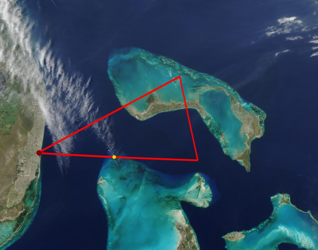 Satellite image map of Flight 19, that disappeared in 1945.