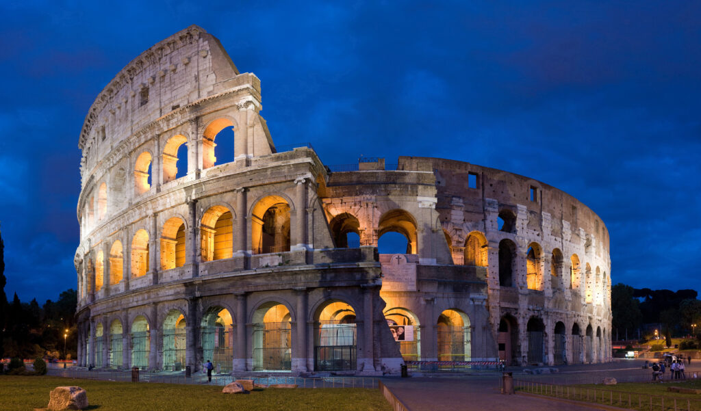 The Colosseum at dusk.